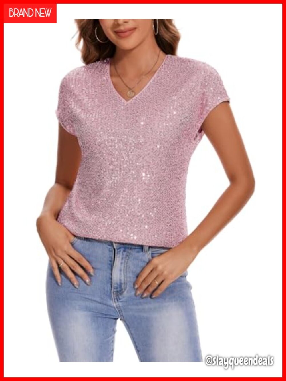 Sequin Tunic Top Cap Sleeve V-Neck Party Blouse